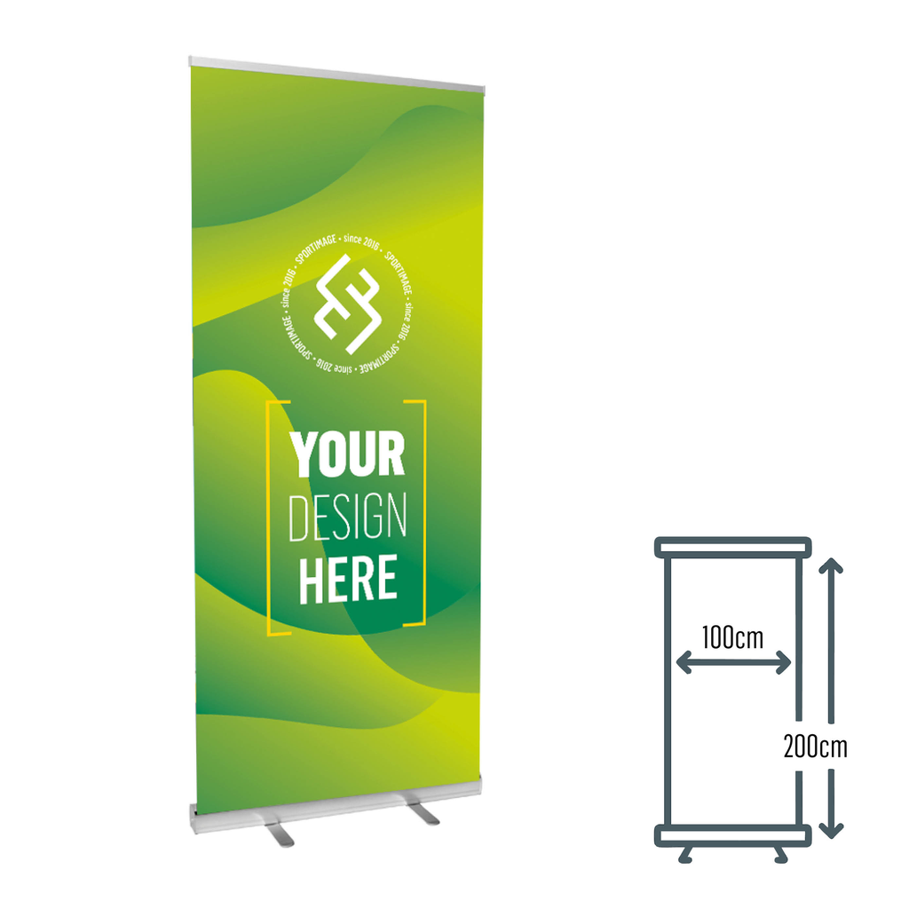 Roll-up-Banner BUDGET 100x200, grau, inkl. Druck + Tragetasche