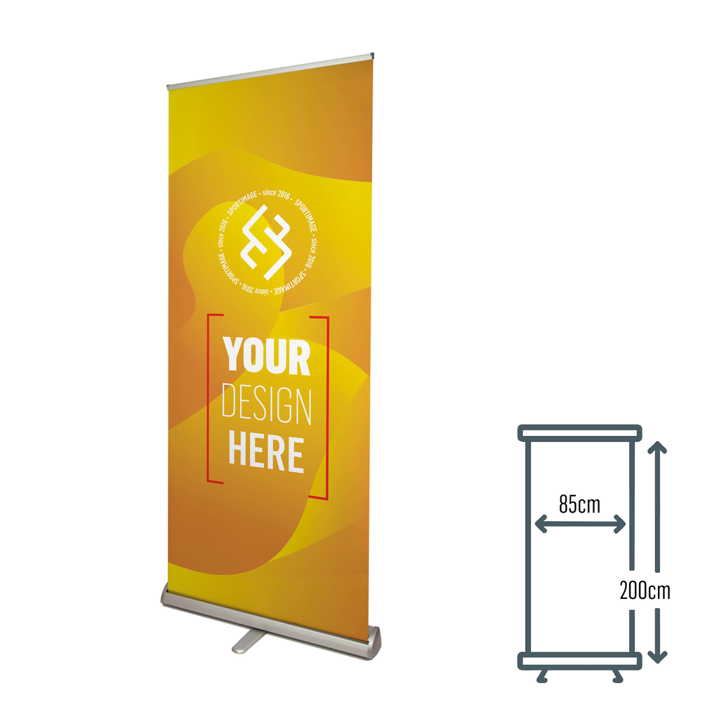 Roll-up-Banner PREMIUM 85x200, grau, inkl. Druck + Tragetasche