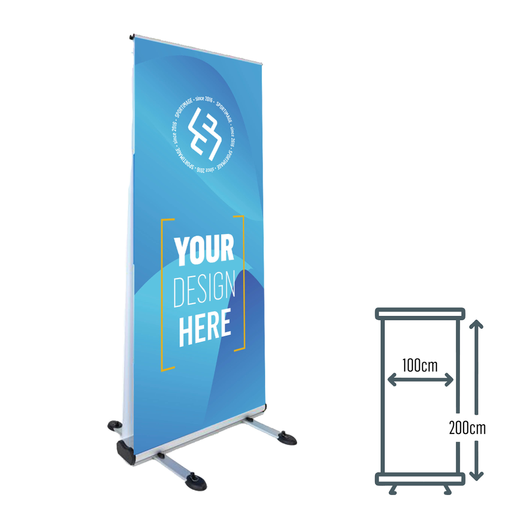 Roll-up banner OUTDOOR double-sided 100x200, gray, incl. print + carrying bag